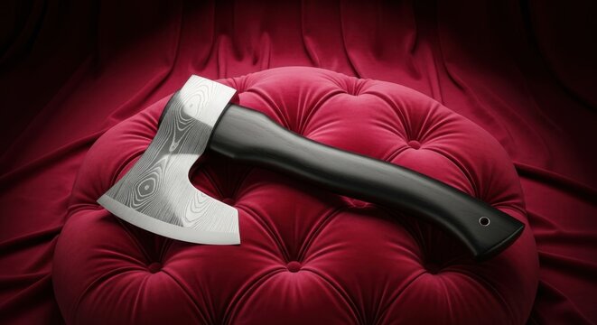 Gleaming Throwing Axe Rests On Deep Red Velvet