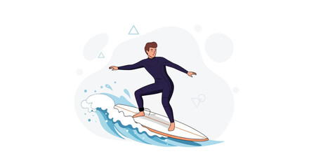 Fototapeta premium Surfer in Wetsuit Riding Wave, Vector Illustration, Summer Sport and Lifestyle Concept