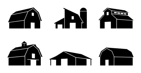 Farm Barn Silo Icons, Rural Agricultural Building Set, Countryside Architecture Vector Collection © Farzana