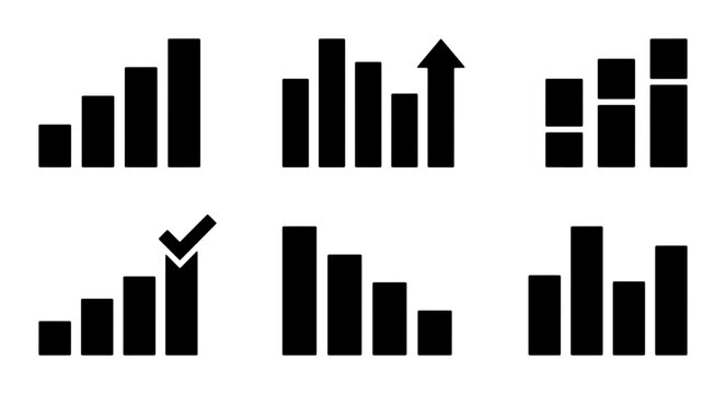 Bar Chart Icons Set, Business Growth Graphs, Data Analysis Visuals, Financial Performance Indicators, Vector Graphics Collection