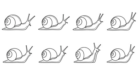 Line art snails in various poses a black and white pattern © MDRASEL