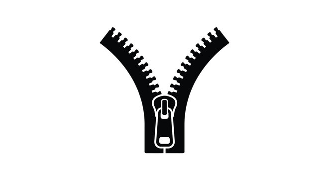 Black zipper with slider in open position a flat silhouette fastener closure graphic vector design element apparel clothing