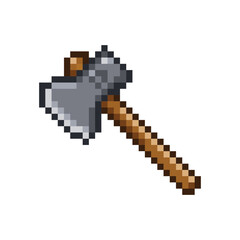 Fototapeta premium Pixel Art Iron Axe Vector Illustration for Retro Game Asset
