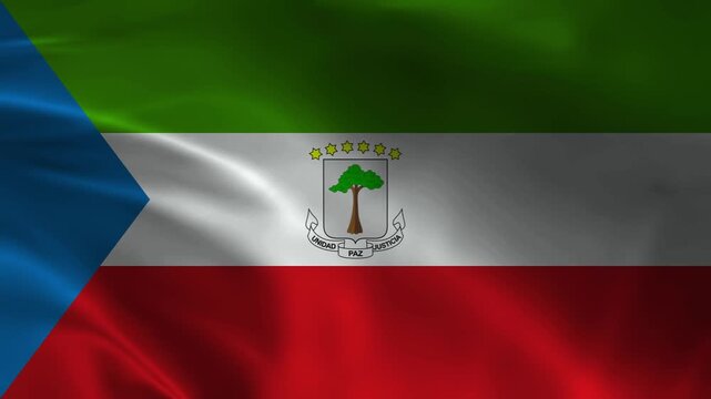 Equatorial Guinea flag animation with realistic fabric texture and dramatic lighting