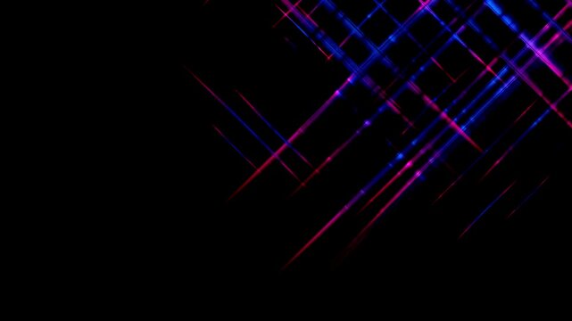 Glowing lines in blue and pink form a neon diagonal grid pattern over a black background in a seamless loop.