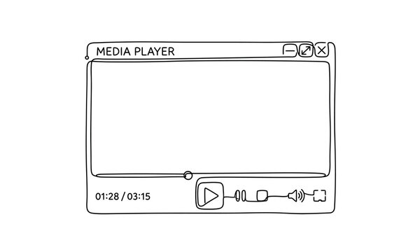 playing one line icon design editable Minimalist media player interface with play controls and progress bar isolated on transparent background, Vector