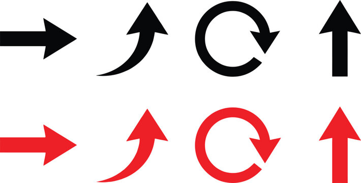 Set of simple black and red arrow icons for web design and navigation