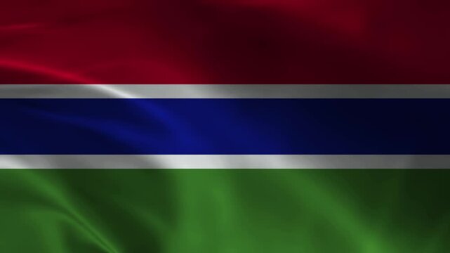 Gambia flag animation with realistic fabric texture and dramatic lighting