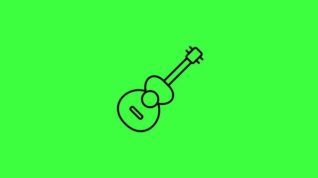 Acoustic Guitar Line Art Icon on Green Screen