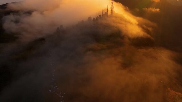 Java Island Indonesia Breathtaking Aerial Sunrise from Kingkong Hills - Mount Bromo