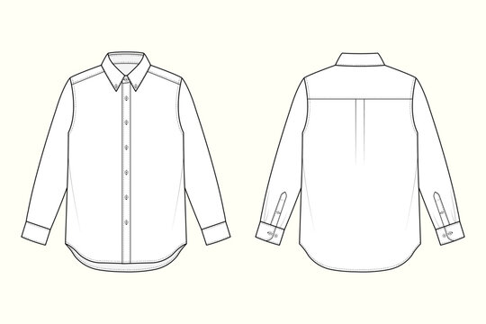 Modern Button-Down Long Sleeve Shirt with Curved Hem Technical Flat Sketch