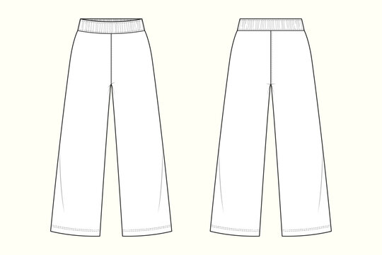 Unisex Wide-Leg Elastic Waistband Lounge Pants Technical CAD Vector Flat Sketch