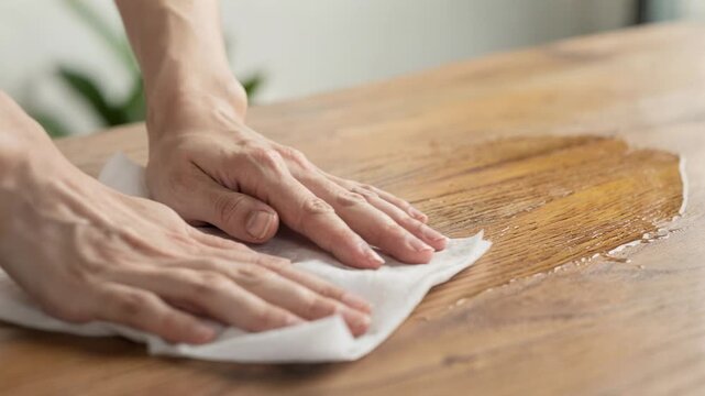 Closeup of hands applying biodegradable lotioninfused tissue to smooth surface showcasing ecofriendly softness with natural plantbased ingredients for sensitive skin care. Medium