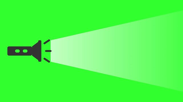 Flashlight Icon Shining a Light Beam on Green Screen Background