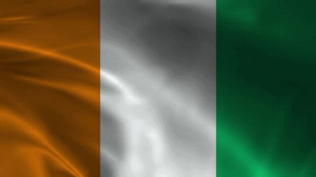 Ivory Coast flag animation with realistic fabric texture and dramatic lighting