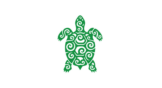 Intricate Green Turtle with Swirling Shell Design.