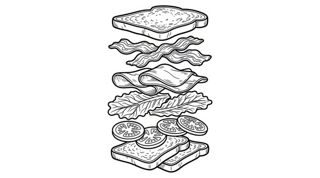 Exploded View Illustration of a BLT Sandwich Ingredients