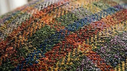 Obraz premium Close up of vibrant multicolored woven fabric showing intricate yarn patterns and textured textile on transparent background