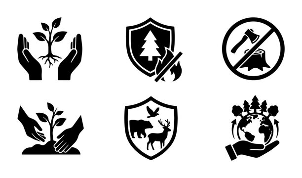 Environmental Protection Icons: Sustainability, Conservation, Nature Care, Eco-Friendly Symbols, Vector Set
