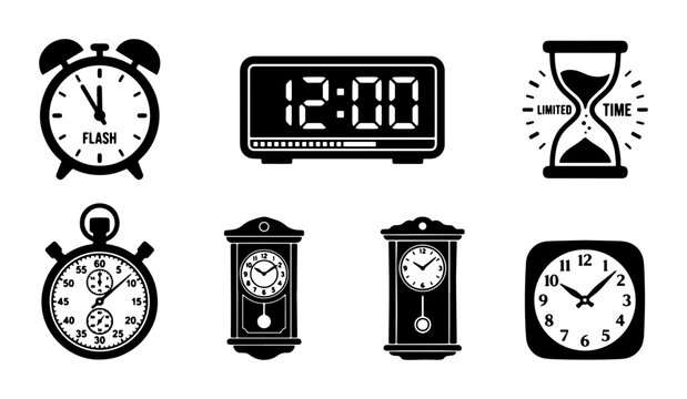 Vintage Alarm Clock, Digital Display, Hourglass, Stopwatch, Pendulum Clocks, Square Timepiece Set