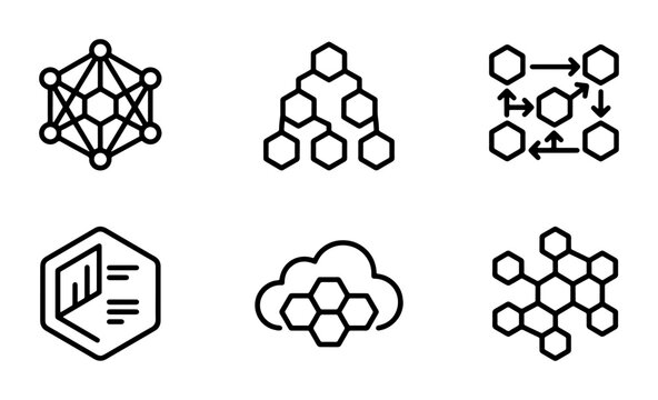Abstract Network and Structure Icons: Data Flow, Hierarchy, Cloud Computing, Molecular Models