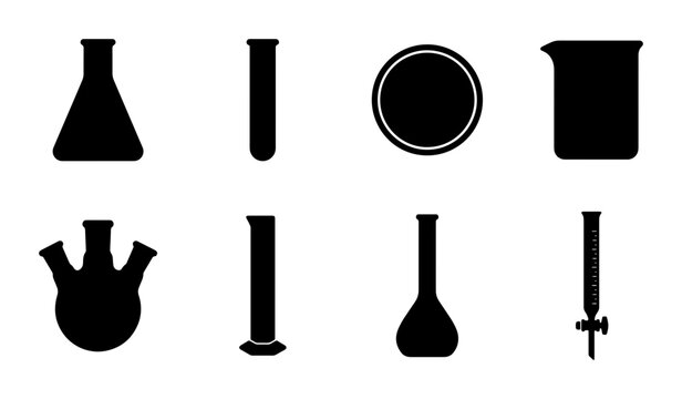 Laboratory Glassware Icons, Chemistry Equipment Vector Set, Scientific Research Tools Collection, Medical Analysis Beakers and Flasks