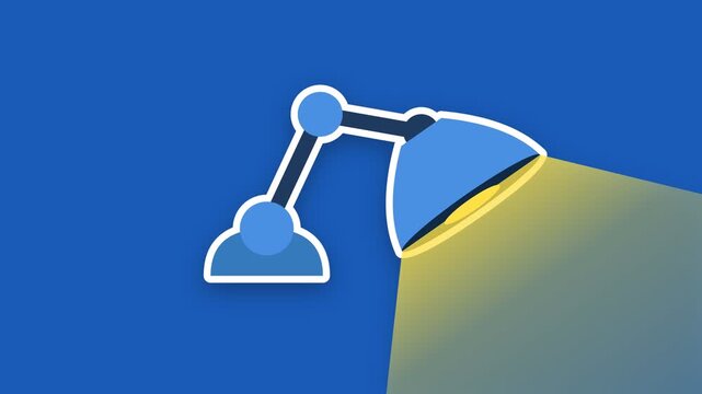 Animated Desk Lamp Icon Turning On on Blue Background