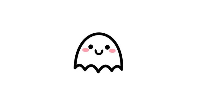 Cute Kawaii Ghost Smiling Animation on White Background