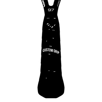Black hockey stick shaft with custom grip texture and number 97 graphic isolated on white background