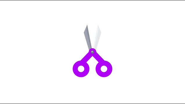 Animated Purple Scissors Opening and Closing on White Background