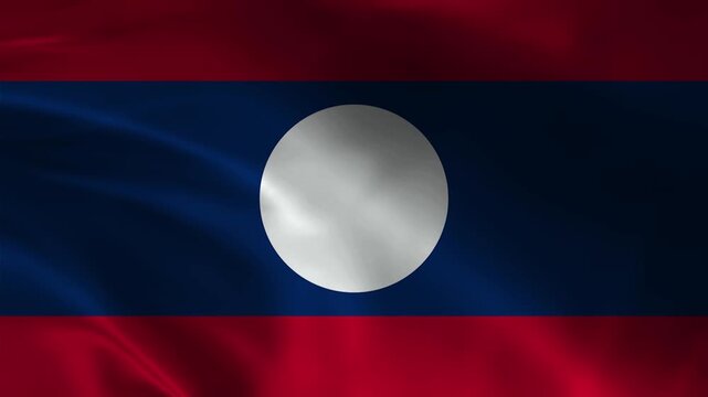 Laos flag animation with realistic fabric texture and dramatic lighting