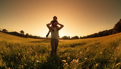 Fototapeta premium Father and Son Bonding Moment Outdoor Summer Activity 4