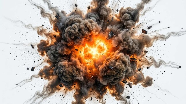 Dramatic explosion with debris and smoke high resolution