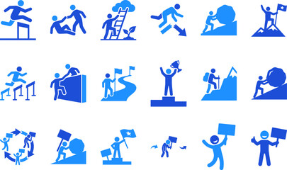 Fototapeta premium Teamwork and cooperation icons depicting people helping each other overcome obstacles.