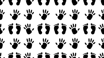 Fototapeta premium Black and white pattern of baby handprints and footprints in rows vector illustration