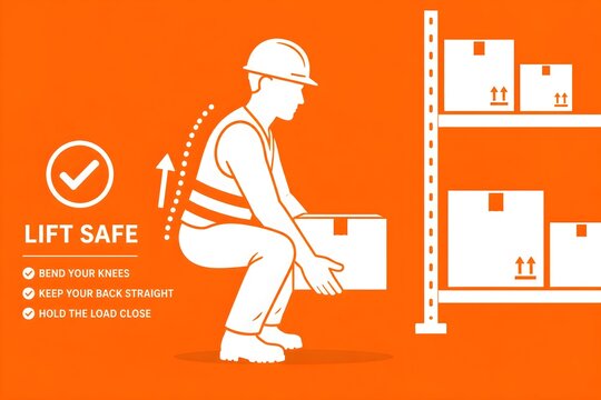Safe Lifting Practice for Warehouse Worker Handling Box Infographic