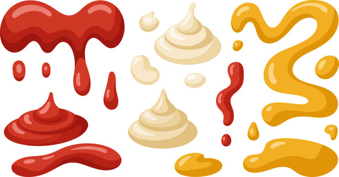 Ketchup Mustard Mayonnaise Drips Splashes and Swirls Collection sauce condiment