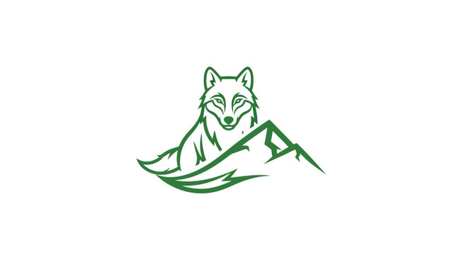 Green wolf logo with mountain silhouette design.