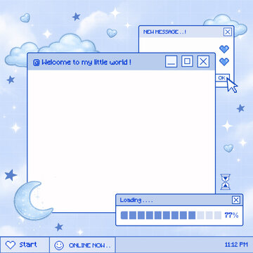 Blue Y2K Computer Window UI Frame Background