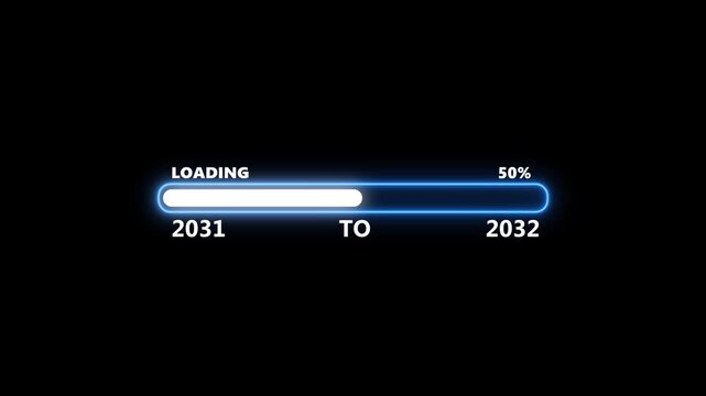 Neon progress bar loading 2031 to 2032 countdown animation