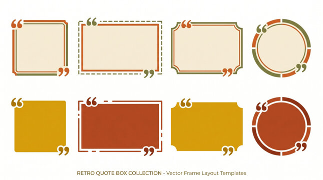 Retro quote box vector frame layout collection with quotation marks for text citation. Vintage aesthetic frames for social media post, blog or website. Set of empty quote bubble and text boxes.