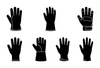 Obraz premium Black Glove Icons Set, Safety Handwear Collection, Protective Mittens Vector Graphics for Work and Sport