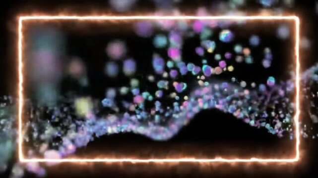 Abstract orange glowing frame with purple particle wave
