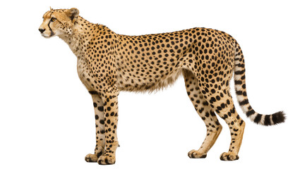 Spotted cheetah standing alert, isolated on transparent background © Aliona