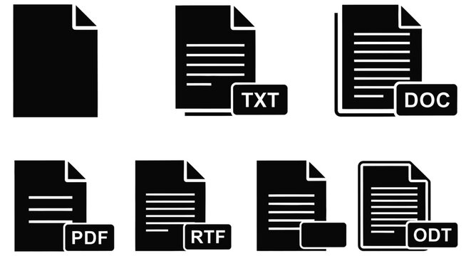 Document File Icons Set Black Silhouette On White Background