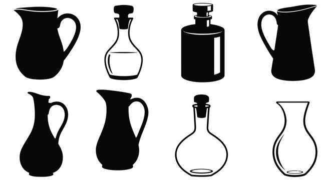 Black Silhouette Collection Of Various Ceramic Pitchers And Bottles