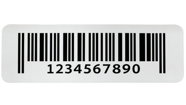 Black and white barcode with numbers 1234567890, isolated on transparent background