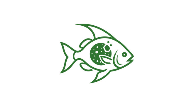 Green fish illustration with detailed scales and fins.