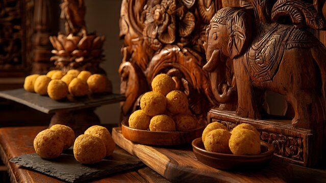 Golden brown roasted chestnuts in wooden basket on table.