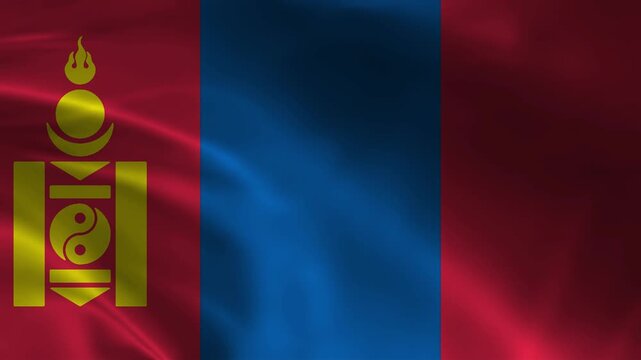 Mongolia flag animation with realistic fabric texture and dramatic lighting